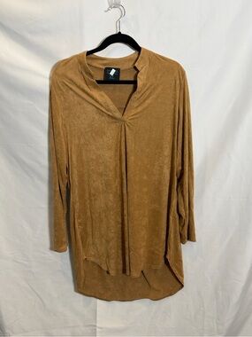 Women's Long Sleeve V-Neck Tunic Top - Camel Brown